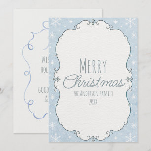 Cartão De Festividades Moldura de flocos de neve de inverno azul aquarela