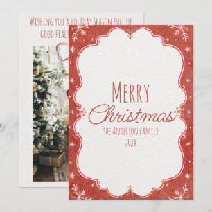 Cartão De Festividades Moldura de flocos de neve desenhados aquarela verm