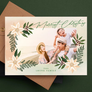 Cartão De Festividades Moldura de Foto Botânica Feliz Natal
