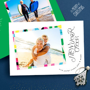 Cartão De Festividades Moldura de Foto Colorida Moderna de Ano Novo