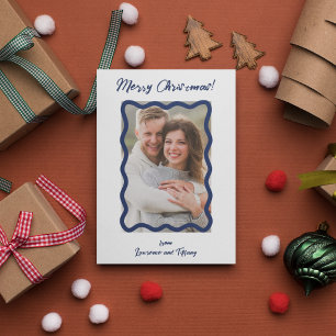 Cartão De Festividades Moldura de Foto com Linhas Onduladas Escamadas Azu