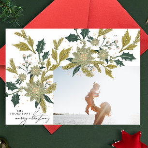 Cartão De Festividades Moldura de Foto de NATAL Botânico Vintage Moderno