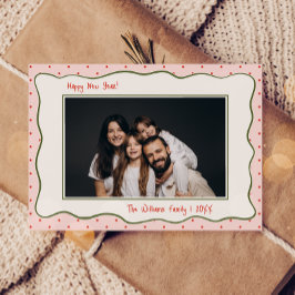 Cartão De Festividades Moldura de Foto Desenhada à Mão Vintage Rosa Ano N