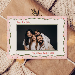 Cartão De Festividades Moldura de Foto Desenhada à Mão Vintage Rosa Ano N