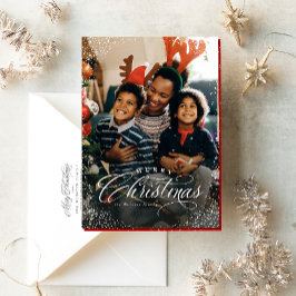 Cartão De Festividades Moldura de foto elegante de Natal com neve