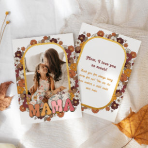 Cartão De Festividades Moldura de Foto Flor Retro Mamãe Dia das Mães