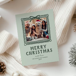 Cartão De Festividades Moldura de Foto Verde Doodle Natal