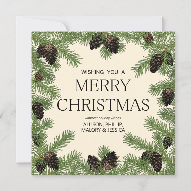 Cartão De Festividades Moldura de Guarlanda de Pinha de Férias (Frente)