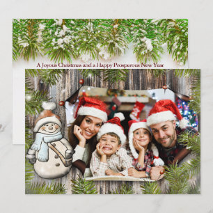 Cartão De Festividades Moldura de madeira rústica de boneco de neve com t