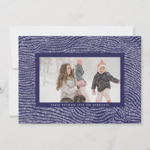 Cartão De Festividades Moldura de Natal com Desenho Digital Azul e Branco