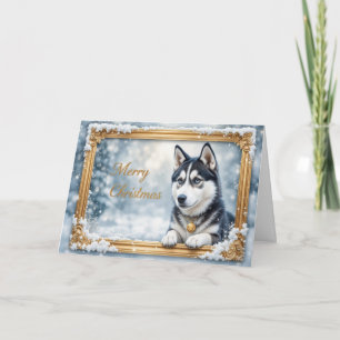 Cartão De Festividades Moldura de Natal de Inverno Husky Cão Nevado