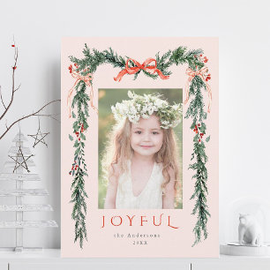 Cartão De Festividades Moldura de Natal em Aquarela Foto Cor-de-rosa