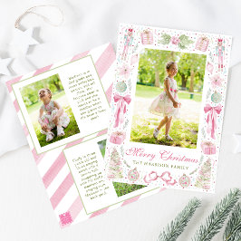 Cartão De Festividades Moldura de Natal em Aquarela Rosa e Verde Foto