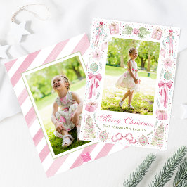 Cartão De Festividades Moldura de Natal em Aquarela Rosa e Verde Foto