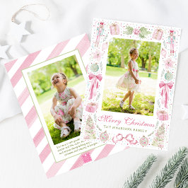 Cartão De Festividades Moldura de Natal em Aquarela Rosa e Verde para Fot