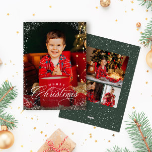 Cartão De Festividades Moldura de neve com quatro fotos elegante de Natal