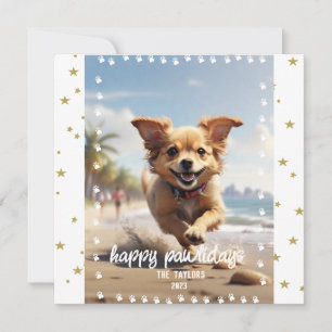 Cartão De Festividades Moldura de Pegadas de Animais Foto Personalizada d