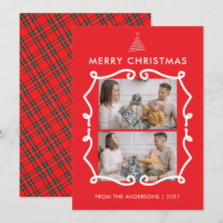 Cartão De Festividades Moldura de Rabisco de Quadro Negro Foto de Natal e