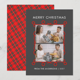 Cartão De Festividades Moldura de Rolo Vermelho Caprichoso Feliz Natal 2 