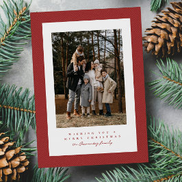 Cartão De Festividades Moldura de tweed vermelho simples foto de Natal