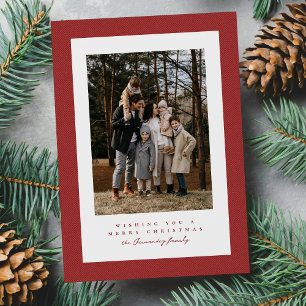 Cartão De Festividades Moldura de tweed vermelho simples foto de Natal