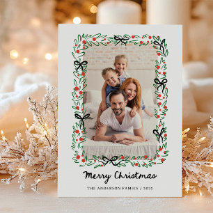 Cartão De Festividades Moldura e Laço Caprichosos Foto Feliz Natal