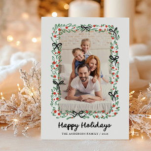 Cartão De Festividades Moldura e Laço Caprichosos Foto Feliz Natal