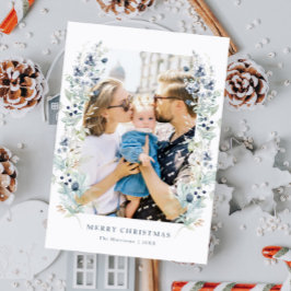 Cartão De Festividades Moldura Floral de Inverno Azul Empoeirado Foto