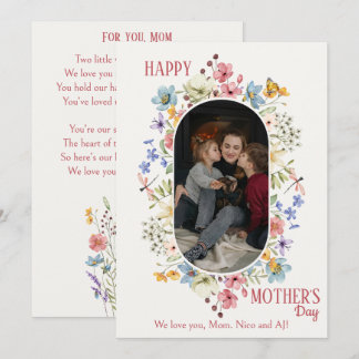 Cartão De Festividades Moldura Floral Oval com Foto | Poema Infantil para