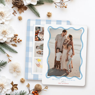 Cartão De Festividades Moldura Ondulada Azul 4 Fotos Natal