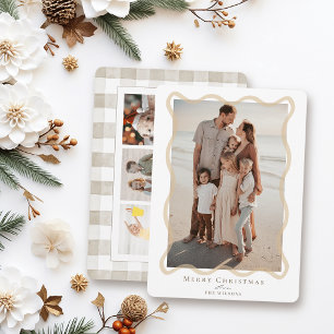 Cartão De Festividades Moldura Ondulada Bege 4 Fotos Natal