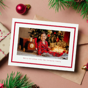 Cartão De Festividades Moldura ondulada fofa simples uma foto vermelha Na
