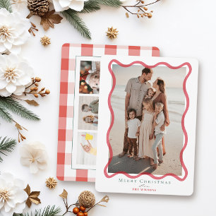 Cartão De Festividades Moldura Ondulada Vermelha 4 Fotos Natal