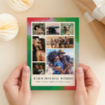 Cartão De Festividades Moldura Pintada Artisticamente de Verde e Vermelho<br><div class="desc">Você não precisa escolher apenas uma foto para este cartão de Natal artístico e moderno. Um arranjo moderno de sete das suas melhores fotos de família são enquadradas dentro de uma moldura de textura pictórica em tons festivos de verde, vermelho e azul pálido dentro de uma grade de branco cremoso...</div>