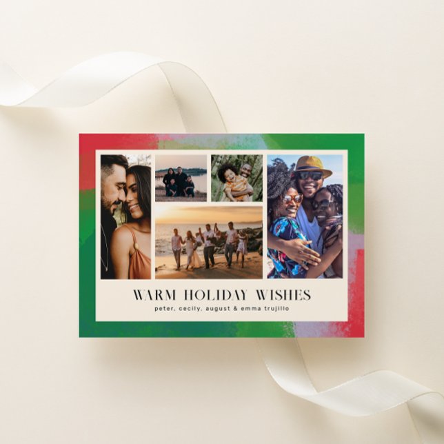 Cartão De Festividades Moldura pintada verde e vermelha e cinco fotos (Criador carregado)