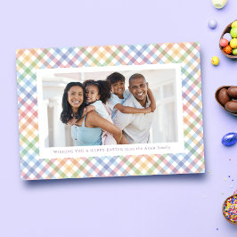 Cartão De Festividades Moldura xadrez colorida de arco-íris foto Feliz Pá