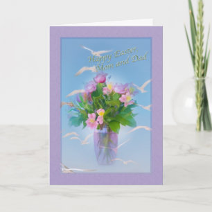 Cartão De Festividades Mom and Dad's Easter Card with Flowers and Birds