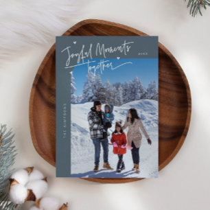 Cartão De Festividades Momentos alegres Juntos Slate Blue Christmas Photo