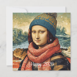Cartão De Festividades Mona Lisa com touca - Feliz 2026