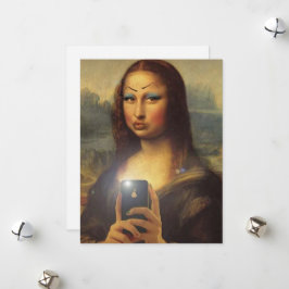 Cartão De Festividades Mona Lisa fazer um rosto engraçado com maquiagem