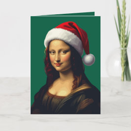 Cartão De Festividades Mona Lisa Santa Hat Christmas Holiday Cut Out