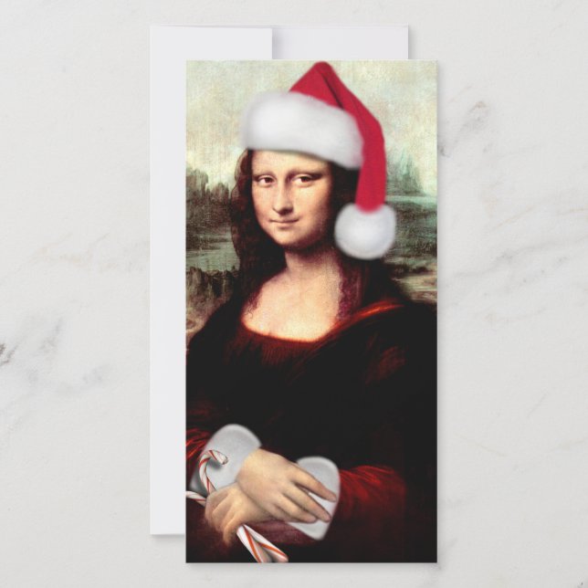 Cartão De Festividades Mona Lisa Santa Hat Natal (Frente)