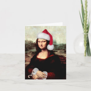 Cartão De Festividades Mona Lisa Santa Hat Natal