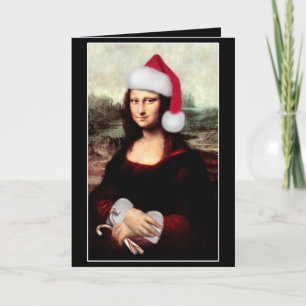 Cartão De Festividades Mona Lisa Santa Hat Natal