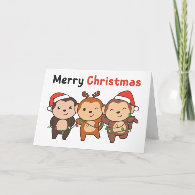 Cartão De Festividades Monkey Christmas Animals Monkeys Merry Christmas H (Frente)