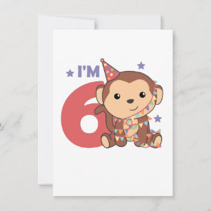 Cartão De Festividades Monkey Sixth Birthday Kids 6 Years Old Holiday Car