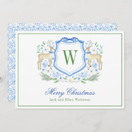 Cartão De Festividades Monograma de Aquarela Crest Inicial