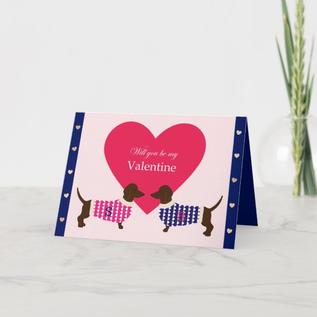 Cartão De Festividades Monograma de Coração de Cão-de-Dachshund Dachshund (Frente)