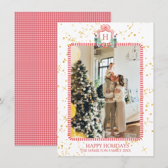 Cartão De Festividades Monograma de Fotografia do Invólucro Noz de Natal (Frente/Verso)