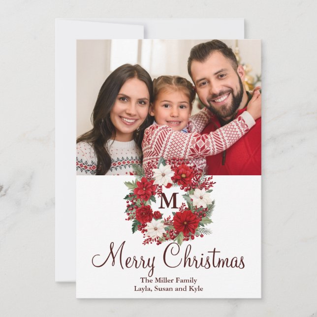 Cartão De Festividades Monograma de Frota de Natal Tradicional Elegante (Frente)